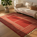 Jaipuri Maroon Hand Block-Printed Cotton Floor Rug, The Woven Floor. Handmade in India by House of Taraasha.