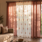 Royal Courtyards Dusty Pink & Off-White Woven-Sheer Set of Three, The Draped Window. Handmade in India by House of Taraasha.