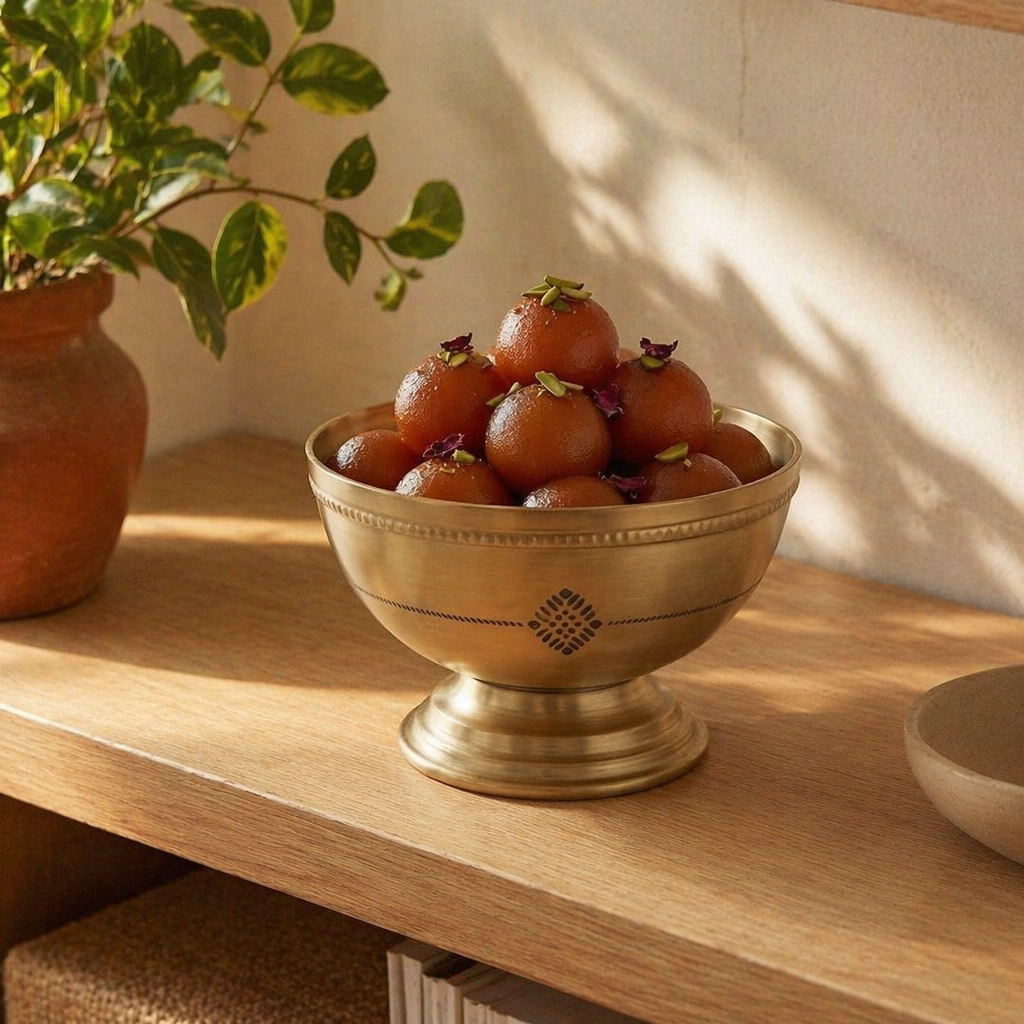Kanjeevaram Brass Polished Serving Bowl, The Brass Atelier. Handmade in India by House of Taraasha.