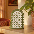 Green Lippan Mud and Mirror Tea Light Holder, Still Light. Handmade in India by House of Taraasha.
