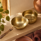 Mould-Cast and Polished Brass Tea Strainer with Wooden Handle