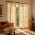 Pear Green Karhuwa Cutwork Door Curtain, The Draped Window. Handmade in India by House of Taraasha.
