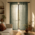 Royal Courtyards Handwoven Green Striped Door Curtain, The Draped Window. Handmade in India by House of Taraasha.