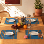 Cobalt Blue Handwoven Grass Table Mat, The Gathered Table. Handmade in India by House of Taraasha.