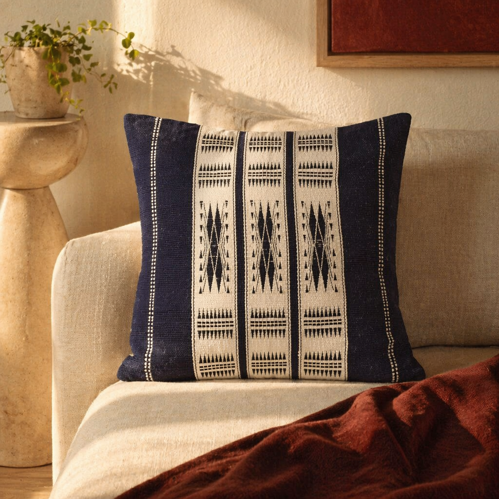 Naga Tribal Backstrap-Loom Monochrome Spear Cushion Cover, The Living Room. Handmade in India by House of Taraasha.