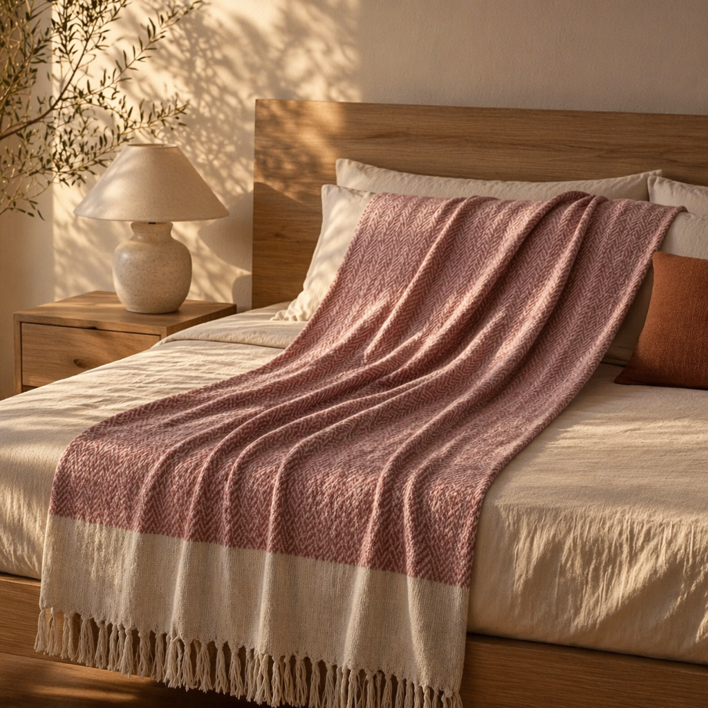 Chevron Pink Handwoven Pure Cotton Throw, The Linen Room. Handmade in India by House of Taraasha.