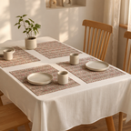 Dusty Pink & Off-White Floral Cotton Table Mat, The Gathered Table. Handmade in India by House of Taraasha.