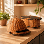 Kashmiri Willow Wicker Cloche & Bread Box, The Wicker House. Handmade in India by House of Taraasha.