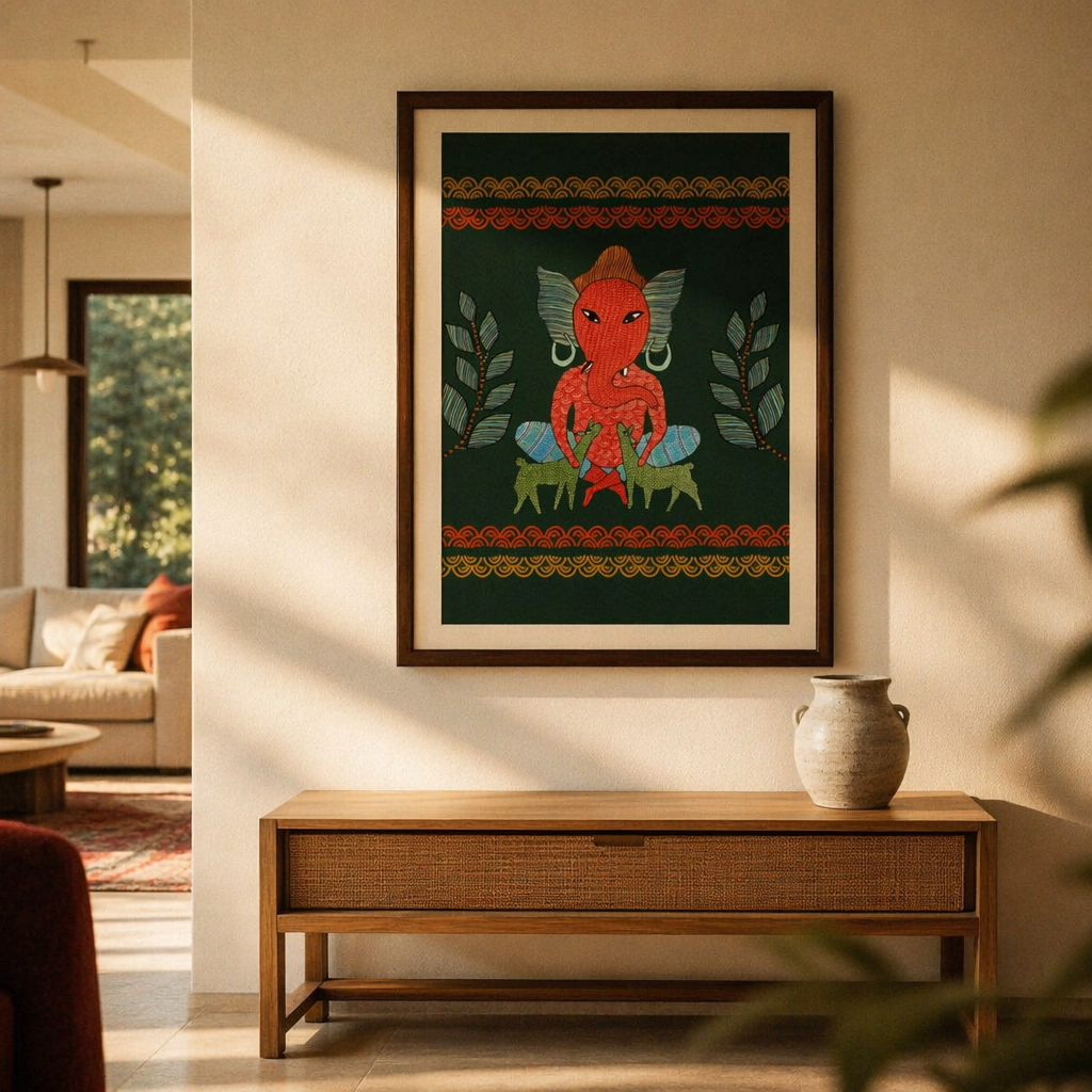 Gond Forest Ganesha Tribal Art Print, The Art Wall. Handmade in India by House of Taraasha.