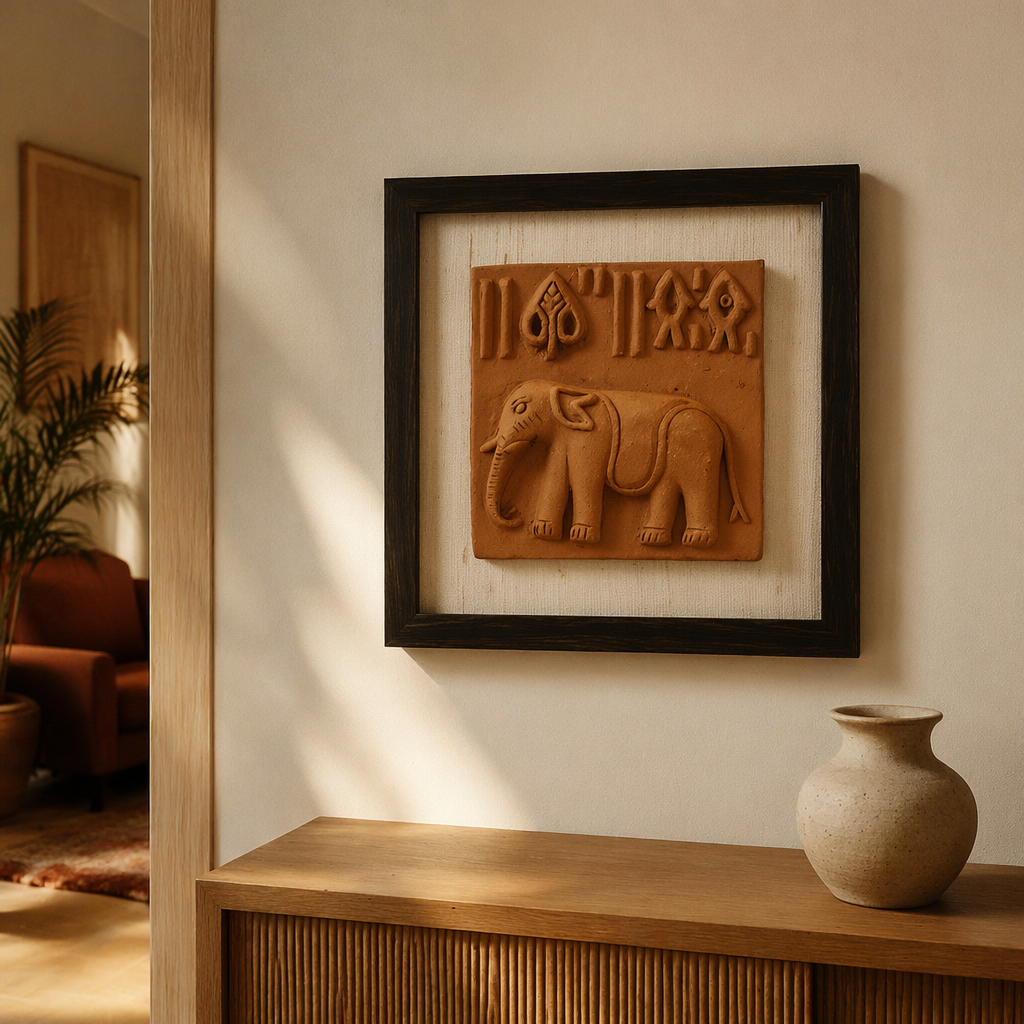 Harappan Elephant Seal Terracotta Wall Replica, The Art Wall. Handmade in India by House of Taraasha.