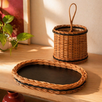 Kashmir Willow Serving Tray & Cutlery Caddy, The Brass Atelier. Handmade in India by House of Taraasha.