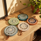 Lippan Mud Art Hanging Ornaments Pastel Set of Five, Still Light. Handmade in India by House of Taraasha.