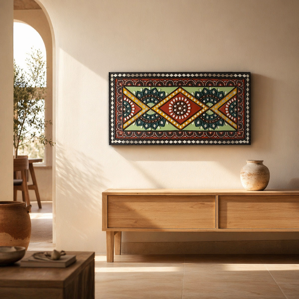 Lippan Wall Panel Forest Green and Earth Brown, The Art Wall. Handmade in India by House of Taraasha.