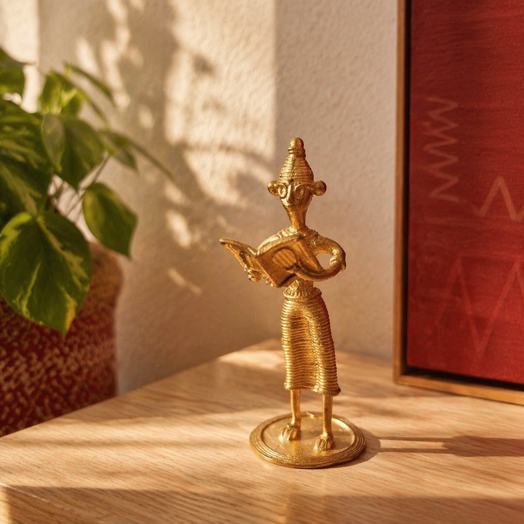 Vidya Dhokra Brass Woman Figurine, The Brass Atelier. Handmade in India by House of Taraasha.