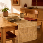 Applique Cutwork Runner Off-White and Taupe, The Gathered Table. Handmade in India by House of Taraasha.