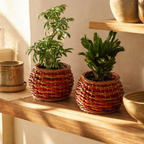 Willow Wicker Planter Rust and Indigo, Kashmir, The Art Wall. Handmade in India by House of Taraasha.