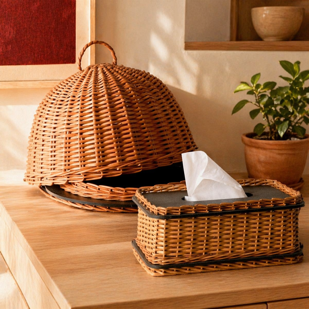 Kashmir Willow Cloche Platter & Tissue Box, The Wicker House. Handmade in India by House of Taraasha.