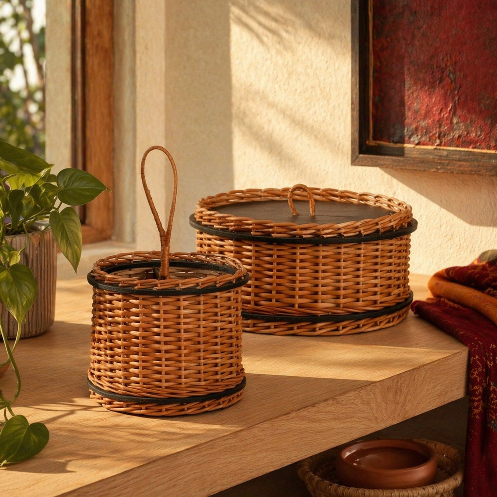 Kashmir Willow Storage Box & Cutlery Caddy, The Wicker House. Handmade in India by House of Taraasha.