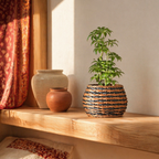 Indigo and Brown Kashmiri Willow Wicker Planter Trio, The Art Wall. Handmade in India by House of Taraasha.