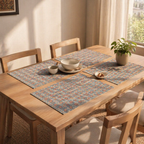 Blue & Dusty Pink Floral Cotton Table Mat, The Gathered Table. Handmade in India by House of Taraasha.