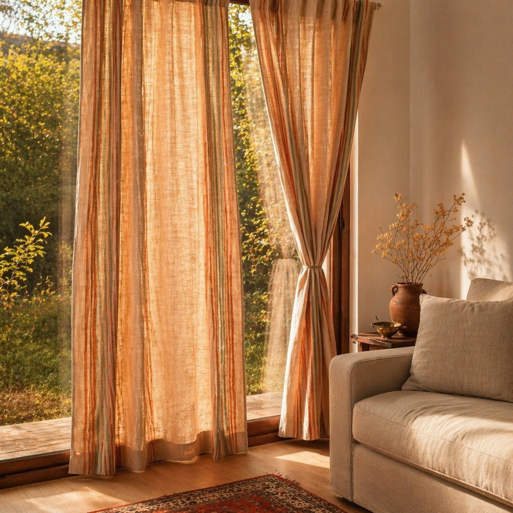 Handwoven Solid Ivory Cotton Door Curtain, The Draped Window. Handmade in India by House of Taraasha.