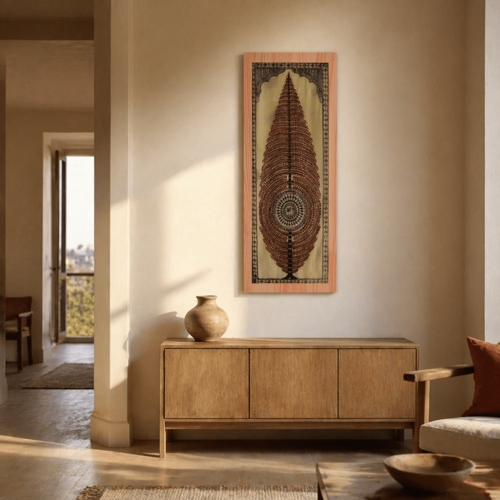 Pattachitra Tree of Life National Award Artist, Tussar Silk, The Art Wall. Handmade in India by House of Taraasha.