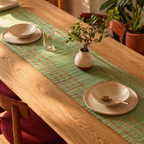 Madur Aqua Handwoven Grass Table Runner, The Gathered Table. Handmade in India by House of Taraasha.