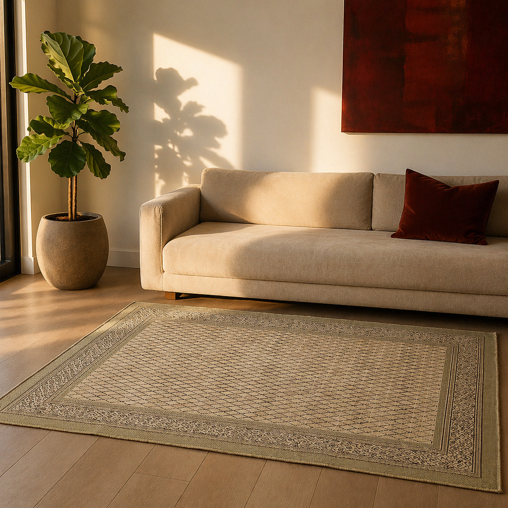 Aqua Green Hand Block-Printed Cotton Floor Rug, The Woven Floor. Handmade in India by House of Taraasha.