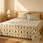 Cypress Blue Hand-Printed Floral Bedsheet, The Linen Room. Handmade in India by House of Taraasha.
