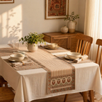 Royal Courtyards Runner and Mat Set Dusty Pink and Off-White, The Gathered Table. Handmade in India by House of Taraasha.
