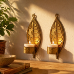 Dhokra Parna Brass Leaf Tealight Holders, Tribal Stories. Handmade in India by House of Taraasha.
