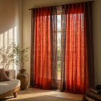 Brick Red Solid Cotton Door Curtain, The Draped Window. Handmade in India by House of Taraasha.