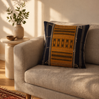 Naga Tribal Backstrap-Woven Mustard and Black Cushion Cover, The Living Room. Handmade in India by House of Taraasha.