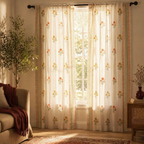 Mulmul Marigold Sheer Rust Mustard and Teal Curtain, The Draped Window. Handmade in India by House of Taraasha.