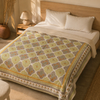Sage Green Marigold Mulmul Quilt, The Linen Room. Handmade in India by House of Taraasha.