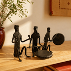 Bastar Wrought Iron Seated Musicians Trio, Tribal Stories. Handmade in India by House of Taraasha.