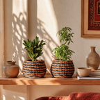Indigo and Brown Kashmiri Willow Wicker Planter, The Art Wall. Handmade in India by House of Taraasha.