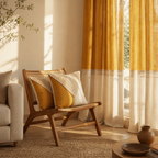 Mustard & Off-White Reversible Cotton Curtain & Cushion Set, The Draped Window. Handmade in India by House of Taraasha.