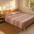 Royal Courtyards Pink Striped Handwoven Bed Cover, The Linen Room. Handmade in India by House of Taraasha.