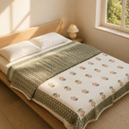Dusty Pink & Green Reversible Mulmul Quilt, The Linen Room. Handmade in India by House of Taraasha.