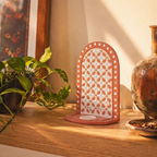 Dusty Pink Lippan Mud and Mirror Tea Light Holder, Still Light. Handmade in India by House of Taraasha.