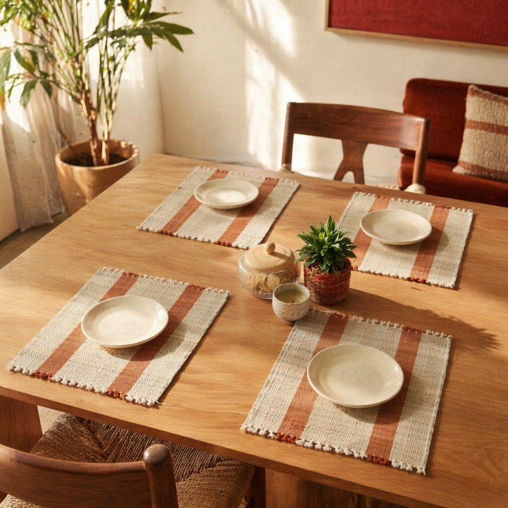 Rust & Off-White Madur Grass Table Mat, The Gathered Table. Handmade in India by House of Taraasha.