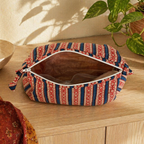 Quilted Block-Print Pouch Red and Blue, Large, The Gift Room. Handmade in India by House of Taraasha.