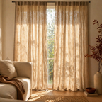 Handwoven Stripe Beige Cotton Curtain, The Draped Window. Handmade in India by House of Taraasha.