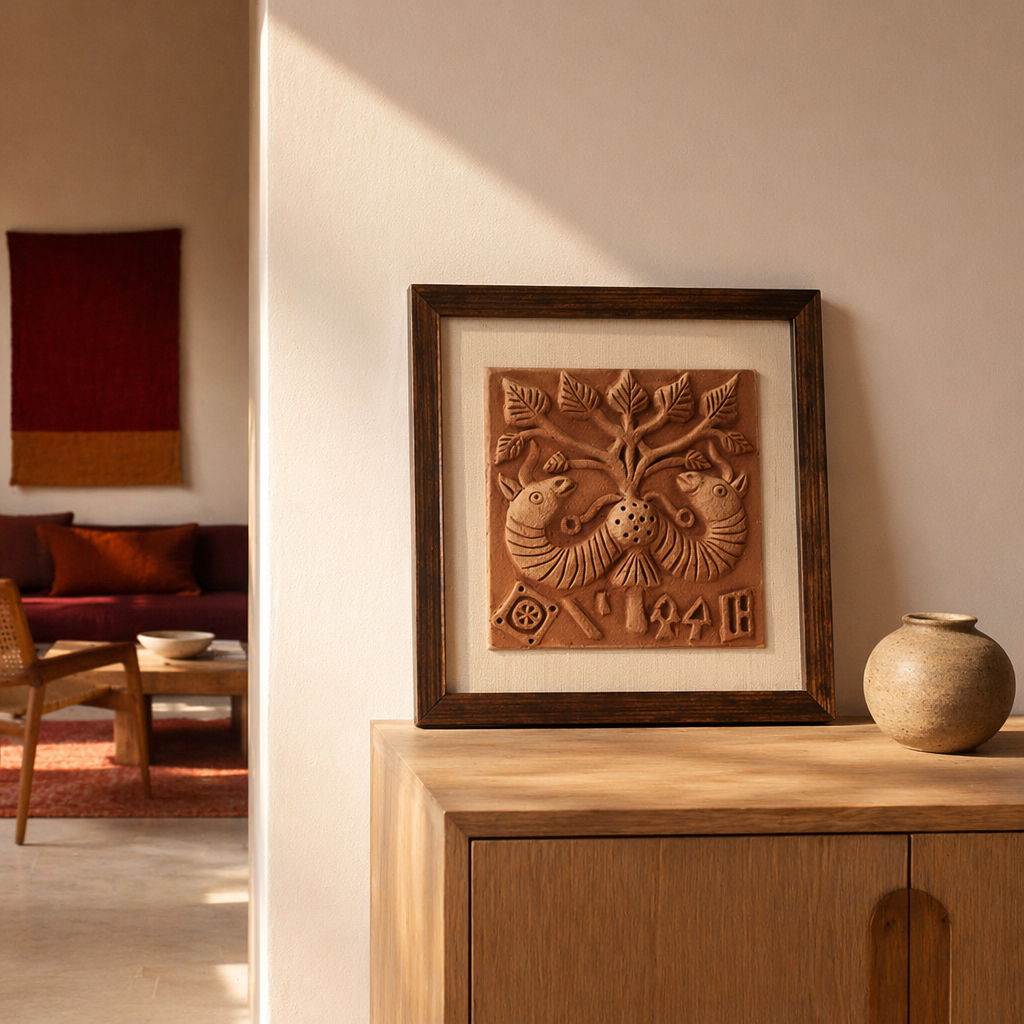 Harappan Seal Terracotta Peepul Tree Replica, The Art Wall. Handmade in India by House of Taraasha.