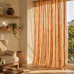 Rust & Green Stripe Handwoven Pure Cotton Door Curtain, The Draped Window. Handmade in India by House of Taraasha.