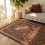 Coral & Teal Chintz Hand Block-Printed Cotton Rug, The Woven Floor. Handmade in India by House of Taraasha.