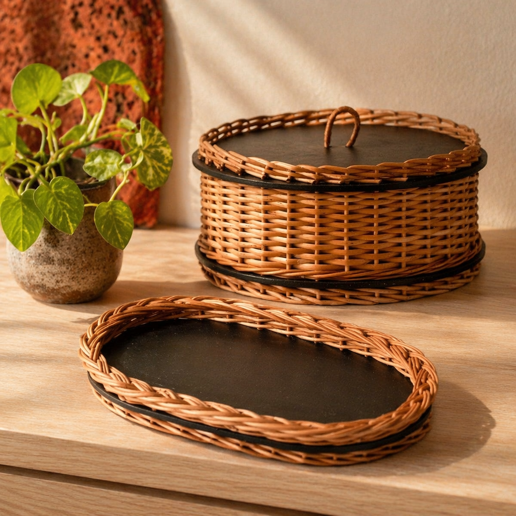 Kashmir Willow Storage Box & Serving Tray, The Brass Atelier. Handmade in India by House of Taraasha.