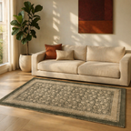 Ivory and Charcoal Hand Block-Printed Cotton Rug, The Woven Floor. Handmade in India by House of Taraasha.