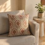 Ivory and Rust Vintage Pattern Block-Printed Cushion Cover, The Living Room. Handmade in India by House of Taraasha.